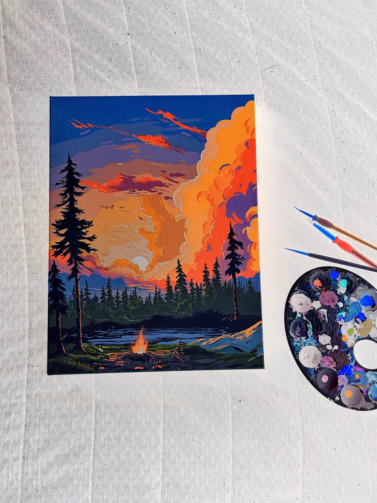 “Afternoon campfire” original painting