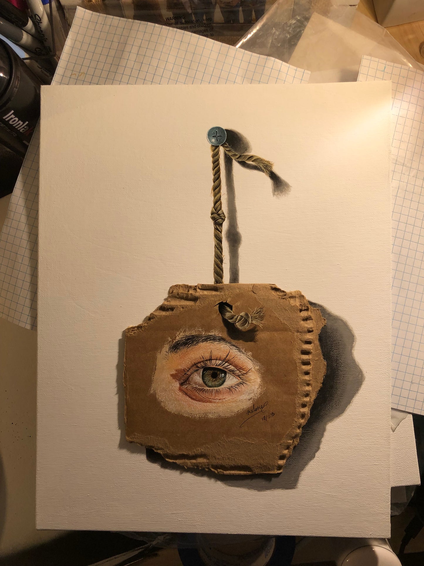 “The Unique Eye on Cardboard” original painting on canvas board
