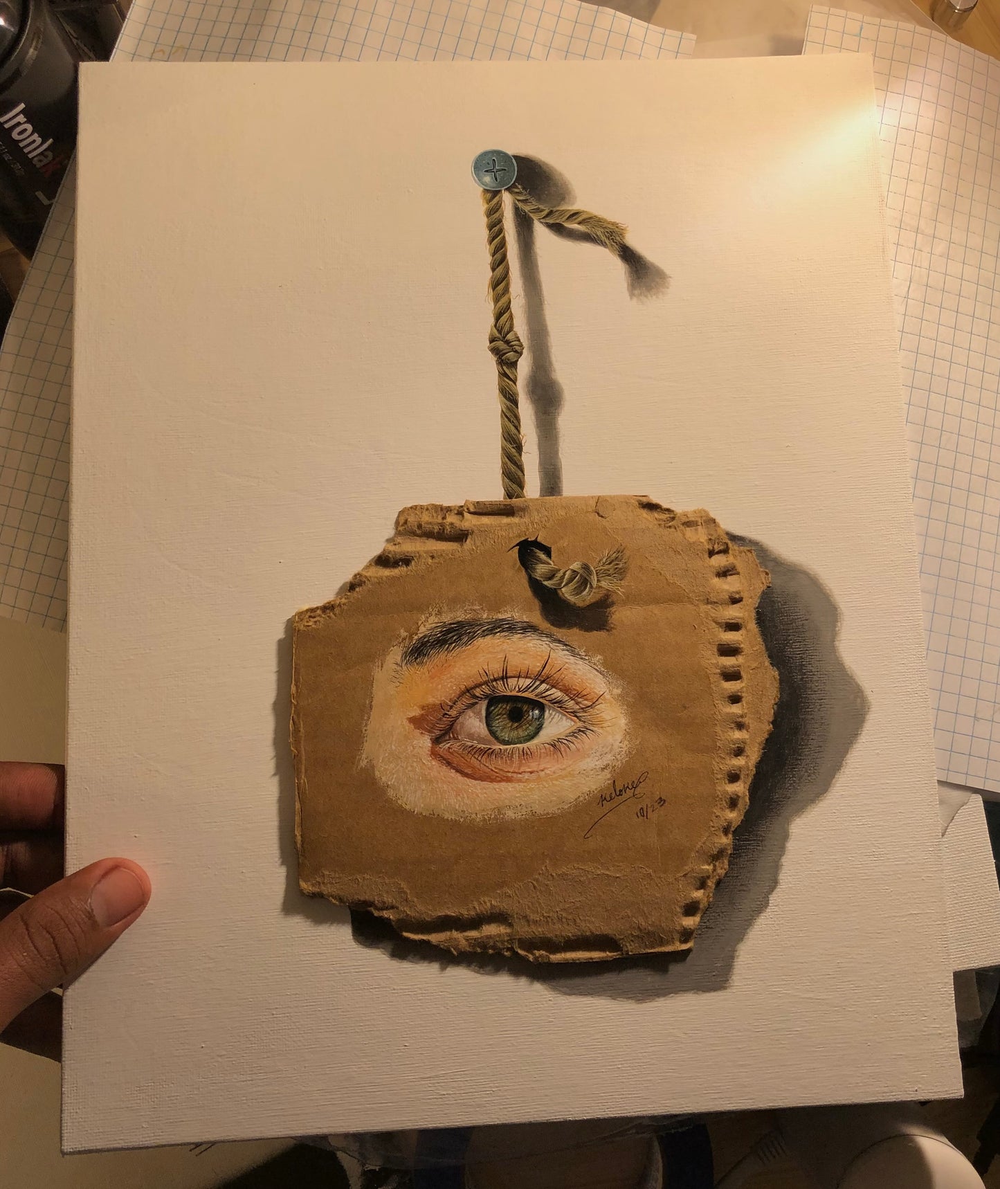 “The Unique Eye on Cardboard” original painting on canvas board