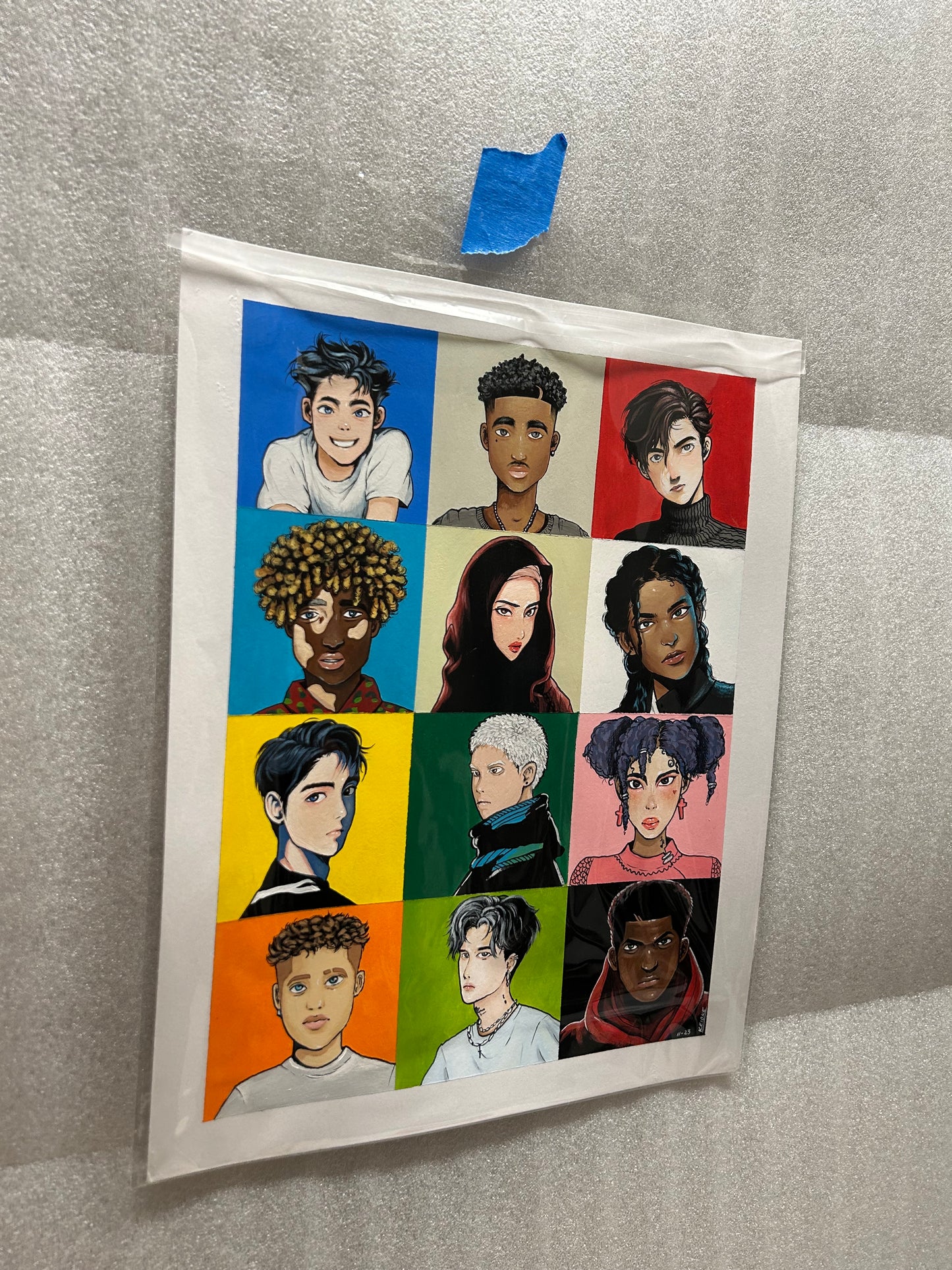 Portrait of multiple unknown characters, original painting on linen