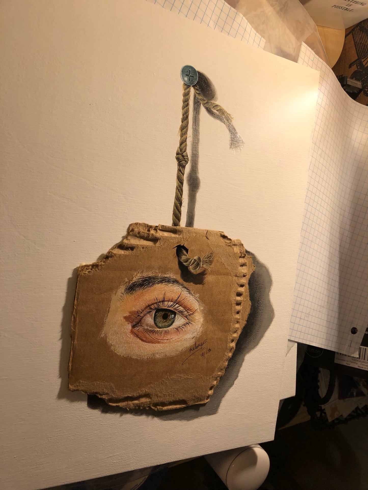 “The Unique Eye on Cardboard” original painting on canvas board